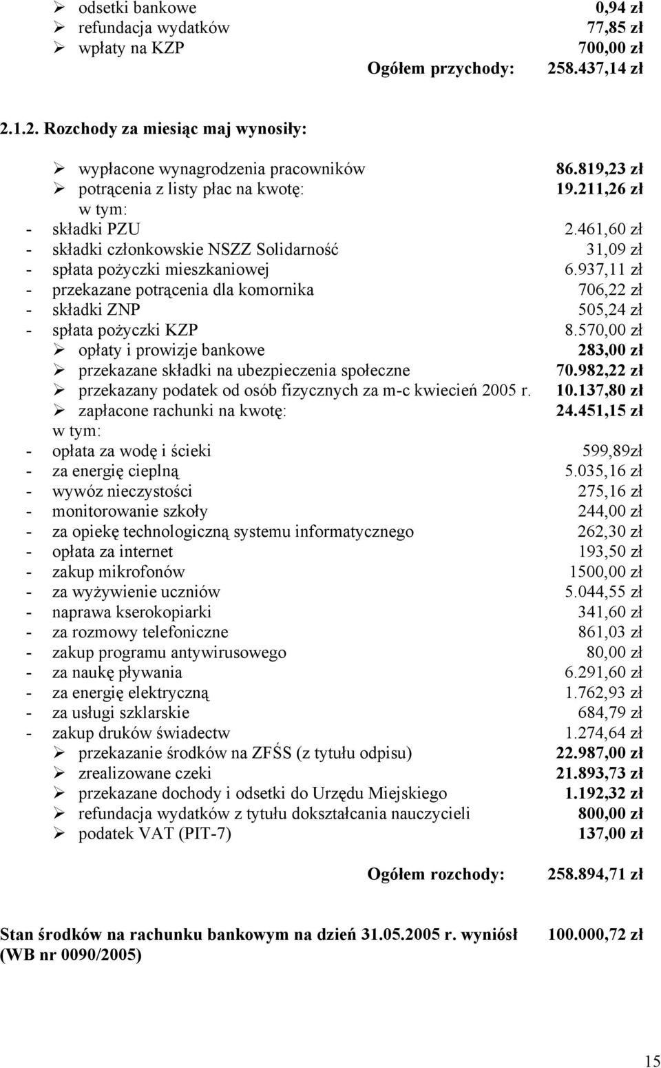 937,11 zł - przekazane potrącenia dla komornika 706,22 zł - składki ZNP 505,24 zł - spłata pożyczki KZP 8.