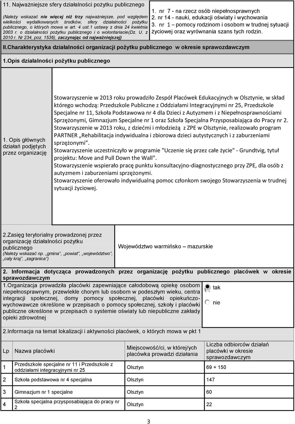 nr 4 - nauki, edukacji ośiaty i ychoania. nr pomocy rodzinom i osobom trudnej sytuacji życioej oraz yrónania szans tych rodzin. II.Charakterystyka działalności organizacji pożytku publicznego okresie.