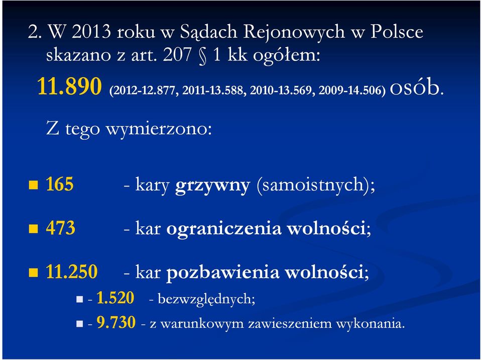 506) Z tego wymierzono: 165 - kary grzywny (samoistnych); 473 - kar ograniczenia wolności;