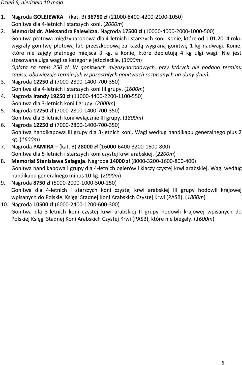 2014 roku wygrały gonitwę płotową lub przeszkodową za każdą wygraną gonitwę 1 kg nadwagi. Konie, które nie zajęły płatnego miejsca 3 kg, a konie, które debiutują 4 kg ulgi wagi.