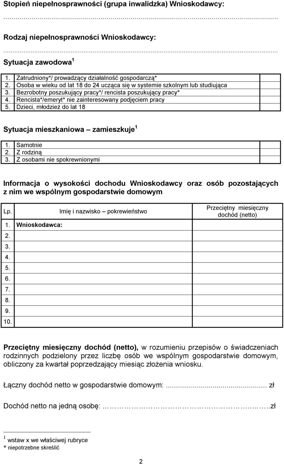 Dzieci, młodzież do lat 18 Sytuacja mieszkaniowa zamieszkuje 1 1. Samotnie 2. Z rodziną 3.