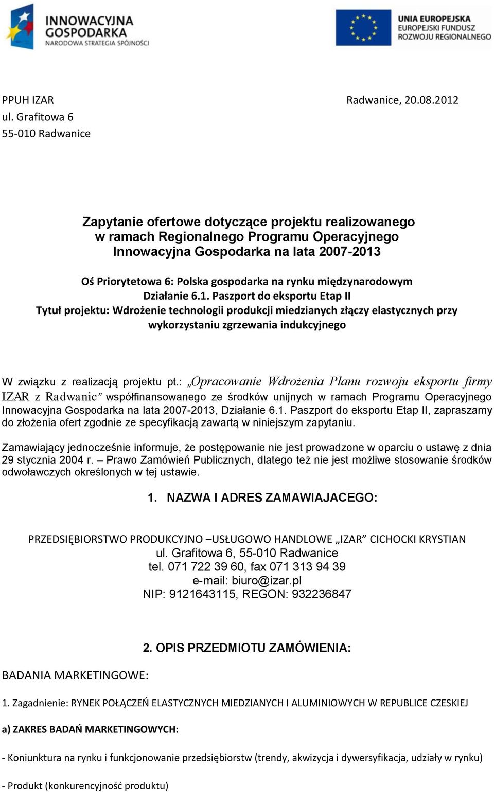 gospodarka na rynku międzynarodowym Działanie 6.1.