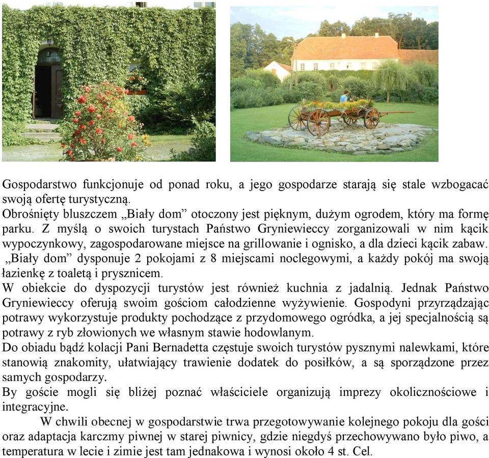 Z myślą o swoich turystach Państwo Gryniewieccy zorganizowali w nim kącik wypoczynkowy, zagospodarowane miejsce na grillowanie i ognisko, a dla dzieci kącik zabaw.