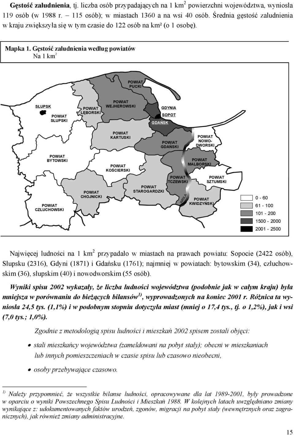 Gęstość zaludnienia według powiatów Na 1 km 2 PUCKI SŁUPSK SŁUPSKI LĘBORSKI WEJHEROWSKI GDAŃSK GDYNIA SOPOT KARTUSKI GDAŃSKI NOWO- DWORSKI BYTOWSKI CZŁUCHOWSKI CHOJNICKI KOŚCIERSKI STAROGARDZKI