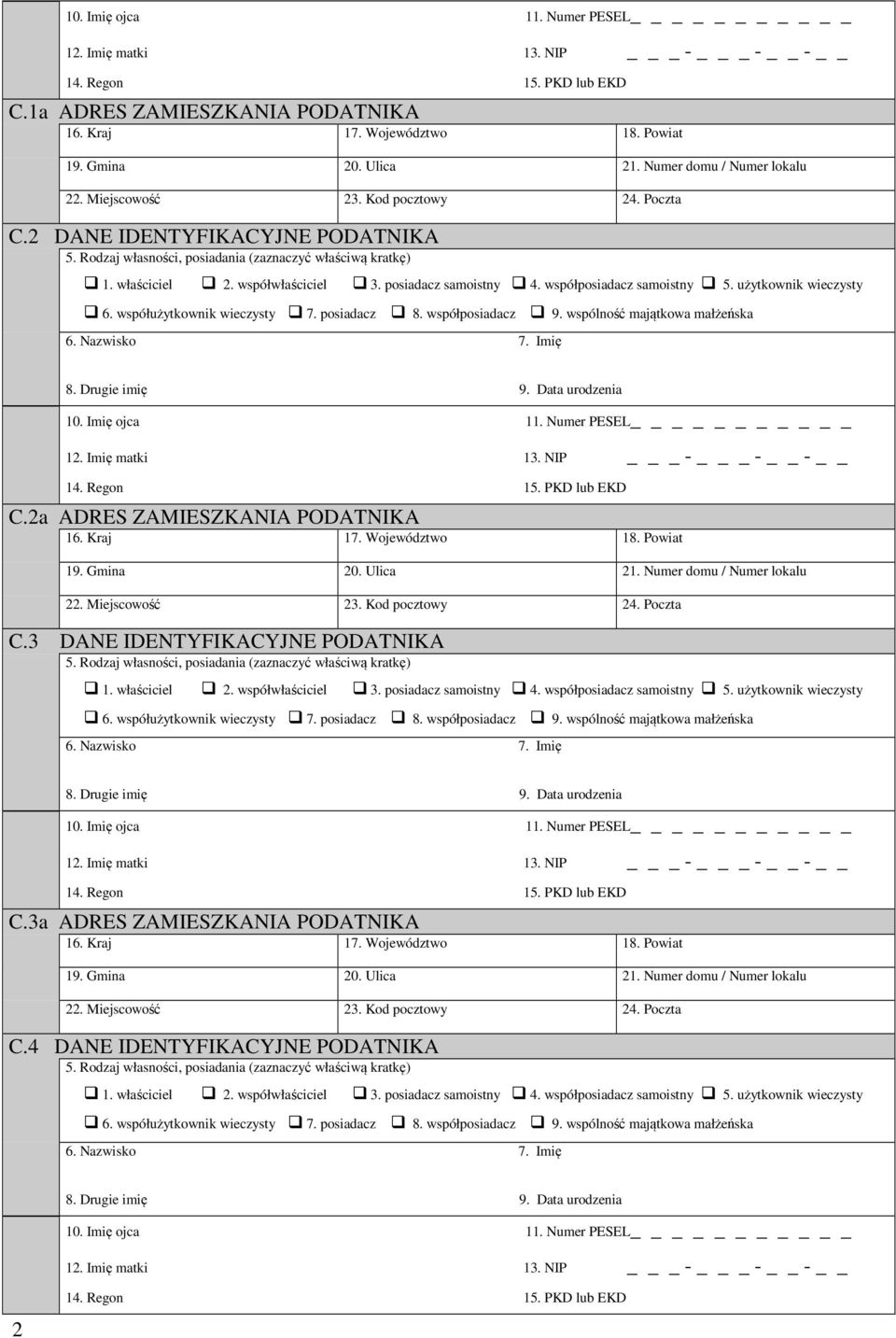 2a ADRES ZAMIESZKANIA PODATNIKA C.