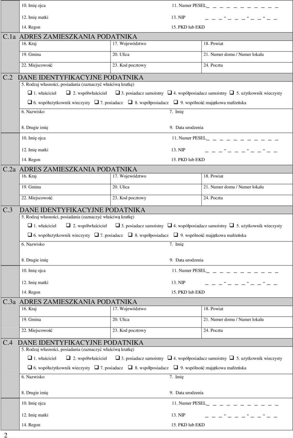 2a ADRES ZAMIESZKANIA PODATNIKA C.