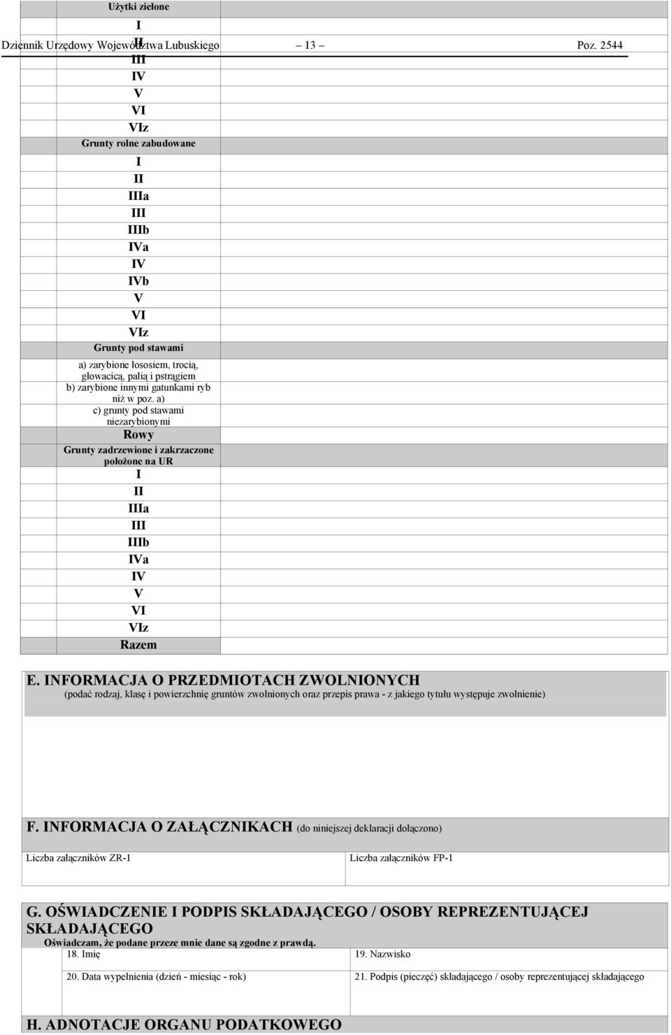 a) c) grunty pod stawami niezarybionymi Rowy Grunty zadrzewione i zakrzaczone położone na UR I II IIIa III IIIb IVa IV V VI VIz Razem E.