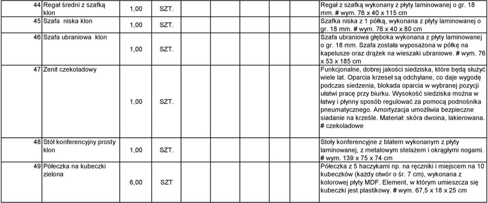 # wym. 76 x 53 x 185 cm Funkcjonalne, dobrej jakości siedziska, które będą służyć wiele lat.