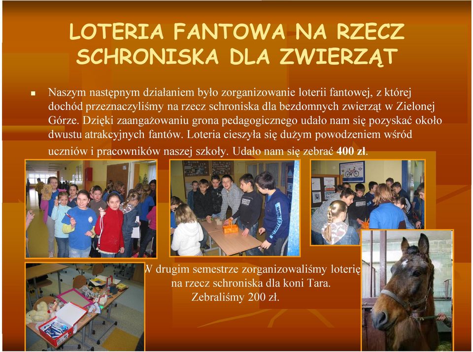 Dzięki zaangażowaniu grona pedagogicznego udało nam się pozyskać około dwustu atrakcyjnych fantów.