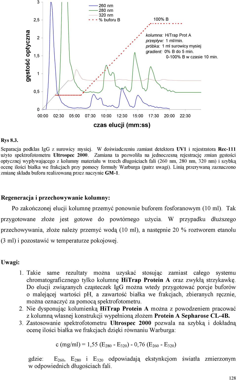 W doświadczeniu zamiast detektora UV1 i rejestratora Rec-111 użyto spektrofotometru Ultrospec 2000.