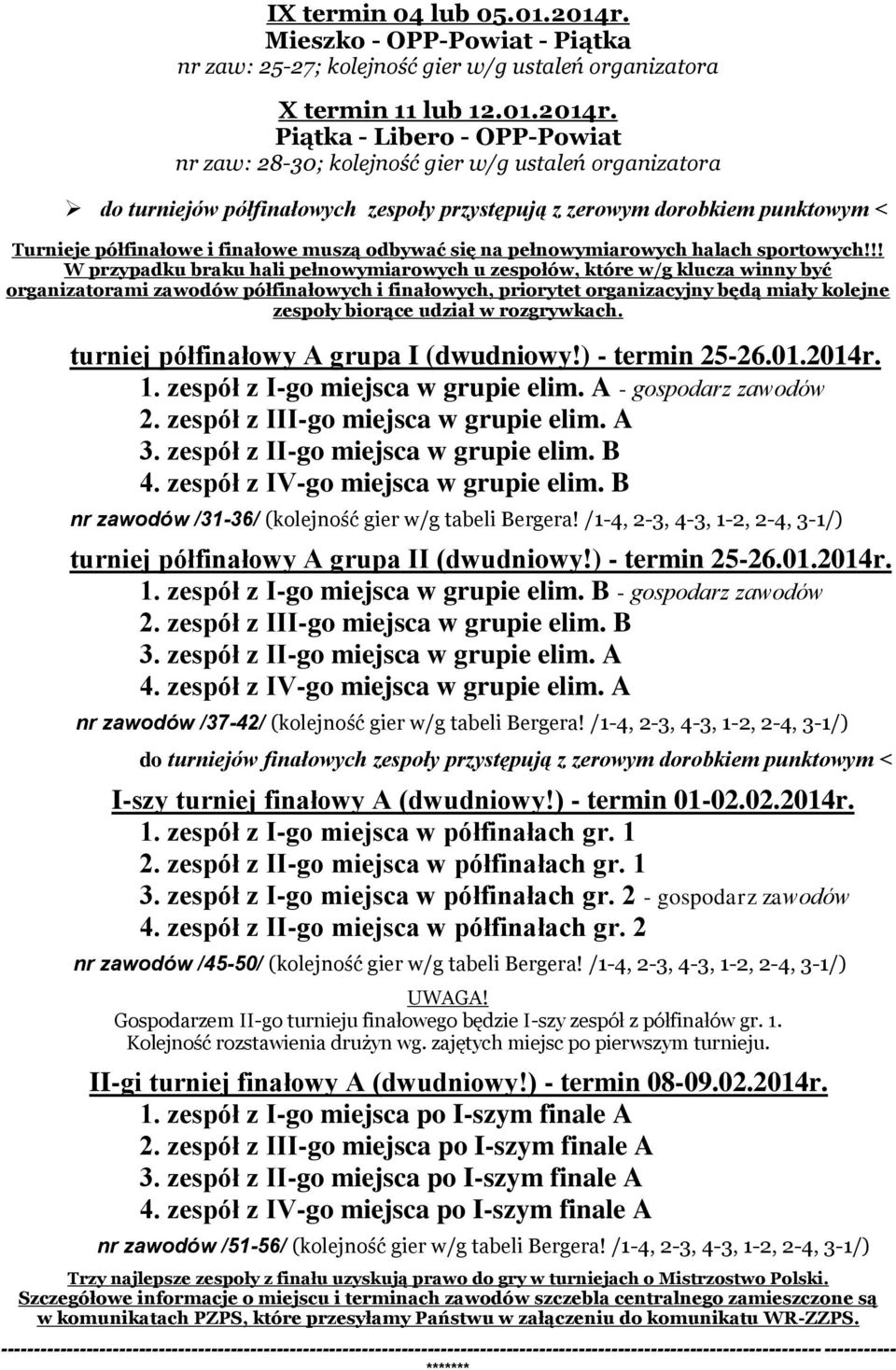 Piątka - Libero - OPP-Powiat nr zaw: 28-30; kolejność gier w/g ustaleń organizatora do turniejów półfinałowych zespoły przystępują z zerowym dorobkiem punktowym < Turnieje półfinałowe i finałowe