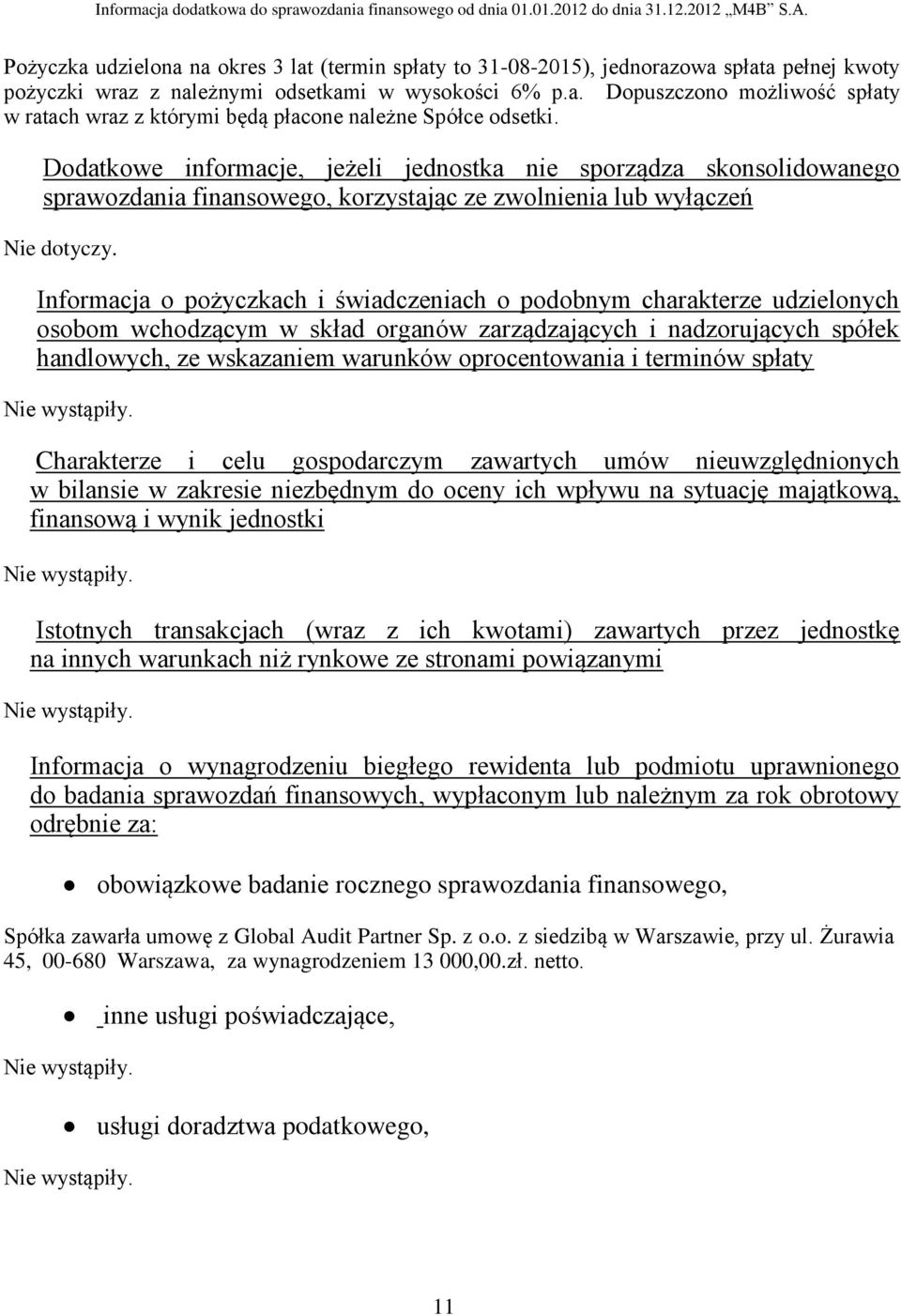 Informacja o pożyczkach i świadczeniach o podobnym charakterze udzielonych osobom wchodzącym w skład organów zarządzających i nadzorujących spółek handlowych, ze wskazaniem warunków oprocentowania i