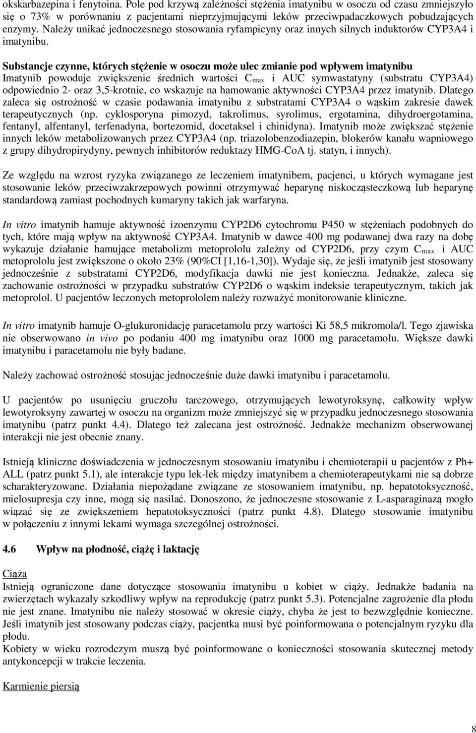 Należy unikać jednoczesnego stosowania ryfampicyny oraz innych silnych induktorów CYP3A4 i imatynibu.