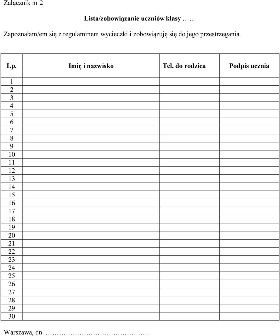 jego przestrzegania. Lp. Imię i nazwisko Tel.