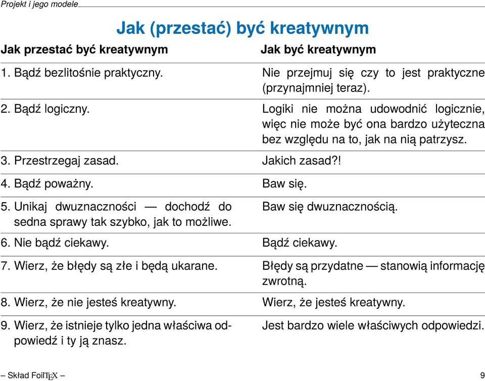 Unikaj dwuznaczności dochodź do sedna sprawy tak szybko, jak to możliwe. Baw się dwuznacznością. 6. Nie bądź ciekawy. Bądź ciekawy. 7. Wierz, że błędy są złe i będą ukarane.