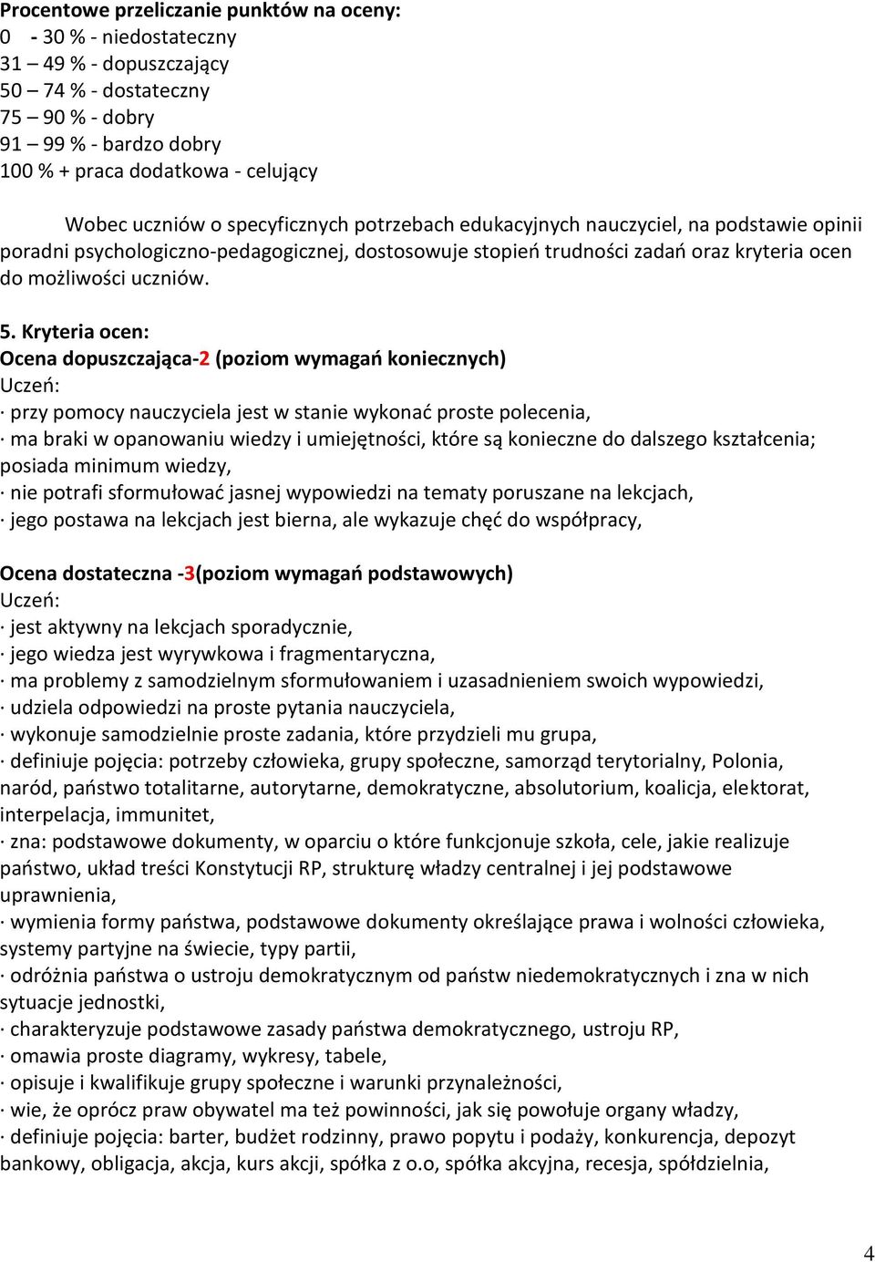 Kryteria ocen: Ocena dopuszczająca-2 (poziom wymagań koniecznych) przy pomocy nauczyciela jest w stanie wykonać proste polecenia, ma braki w opanowaniu wiedzy i umiejętności, które są konieczne do