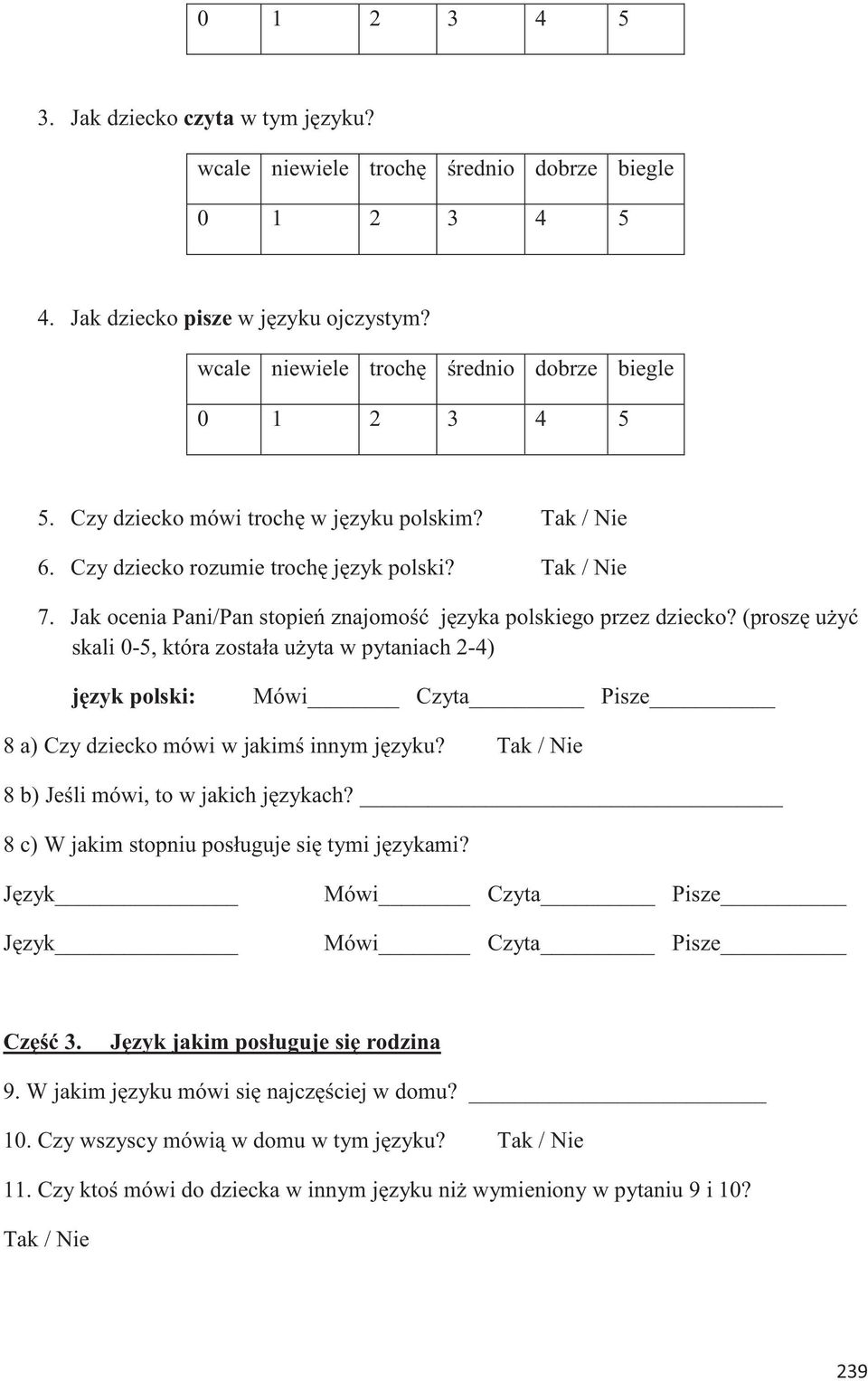 Jak ocenia Pani/Pan stopień znajomość języka polskiego przez dziecko?