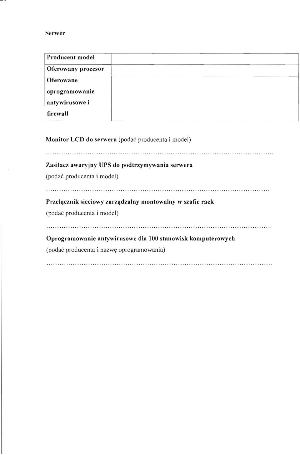 prducenta i mdel) PrzeI~cznik sieciwy zarz~dzalny mntwalny w szafie rack (pdac prducenta i