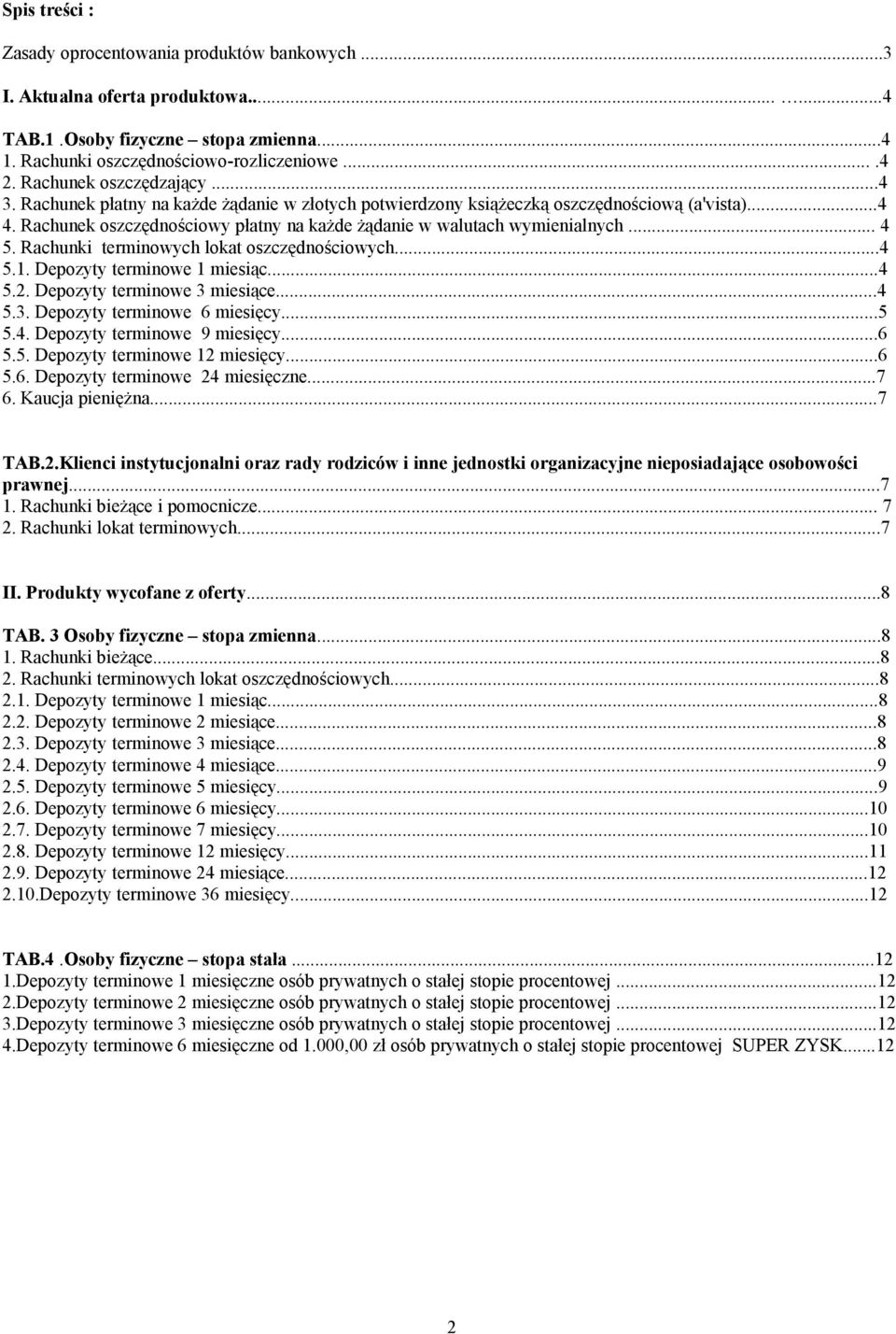 Rachunek oszczędnościowy płatny na każde żądanie w walutach wymienialnych... 4 5. Rachunki terminowych lokat oszczędnościowych...4 5.1. Depozyty terminowe 1 miesiąc...4 5.2.