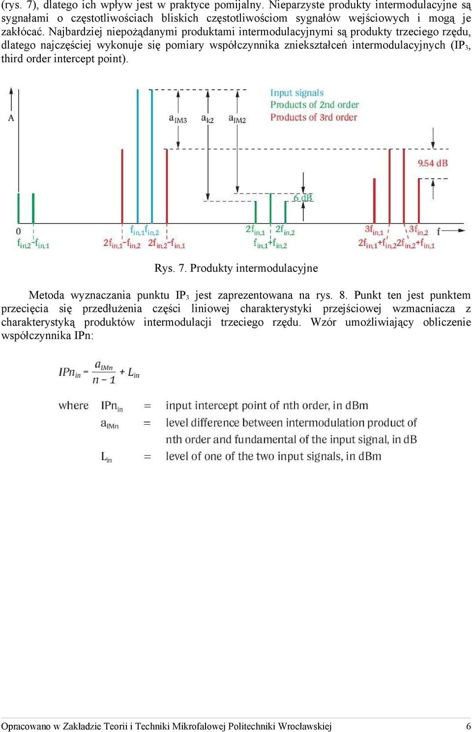 intercept point). Rys. 7. Produkty intermodulacyjne Metoda wyznaczania punktu IP 3 jest zaprezentowana na rys. 8.