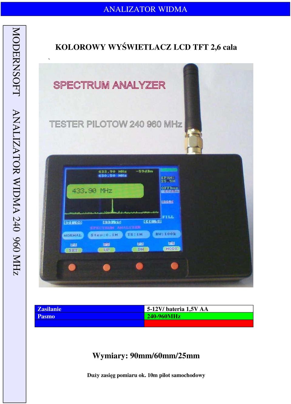 240-960MHz Wymiary: 90mm/60mm/25mm Duży