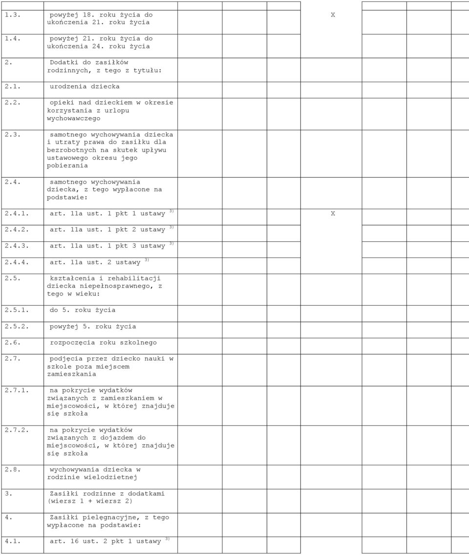 art. 11a ust. 1 pkt 1 ustawy 3) X 2.4.2. art. 11a ust. 1 pkt 2 ustawy 3) 2.4.3. art. 11a ust. 1 pkt 3 ustawy 3) 2.4.4. art. 11a ust. 2 ustawy 3) 2.5.