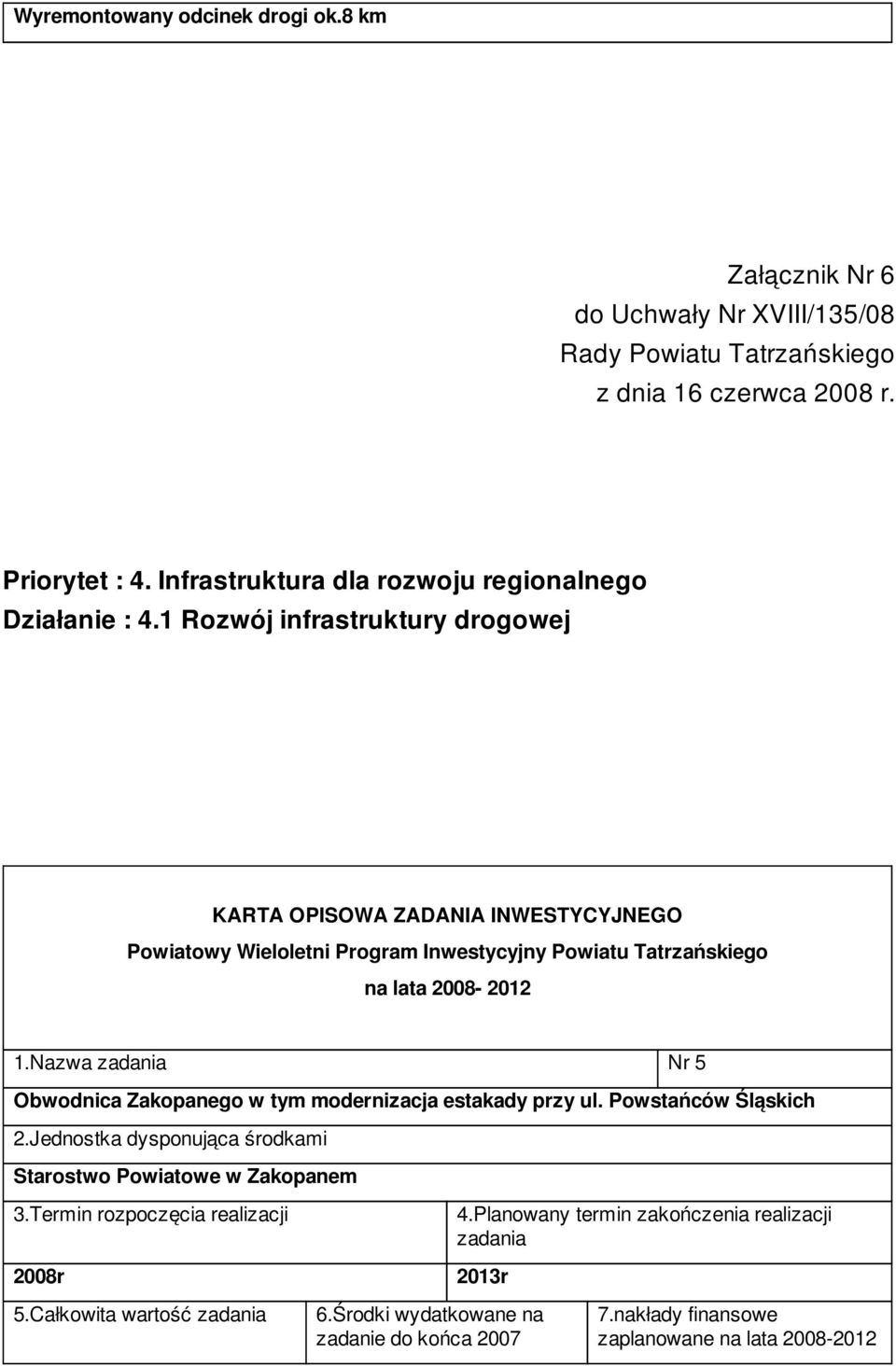 1 Rozwój infrastruktury drogowej na lata 2008-2012 1.