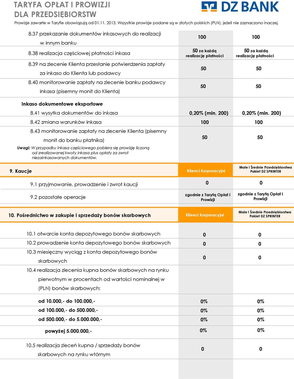 40 monitorowanie zapłaty na zlecenie banku podawcy inkasa (pisemny monit do Klienta) 50 za kaŝdą 50 za kaŝdą realizację płatności realizację płatności Inkaso dokumentowe eksportowe 8.