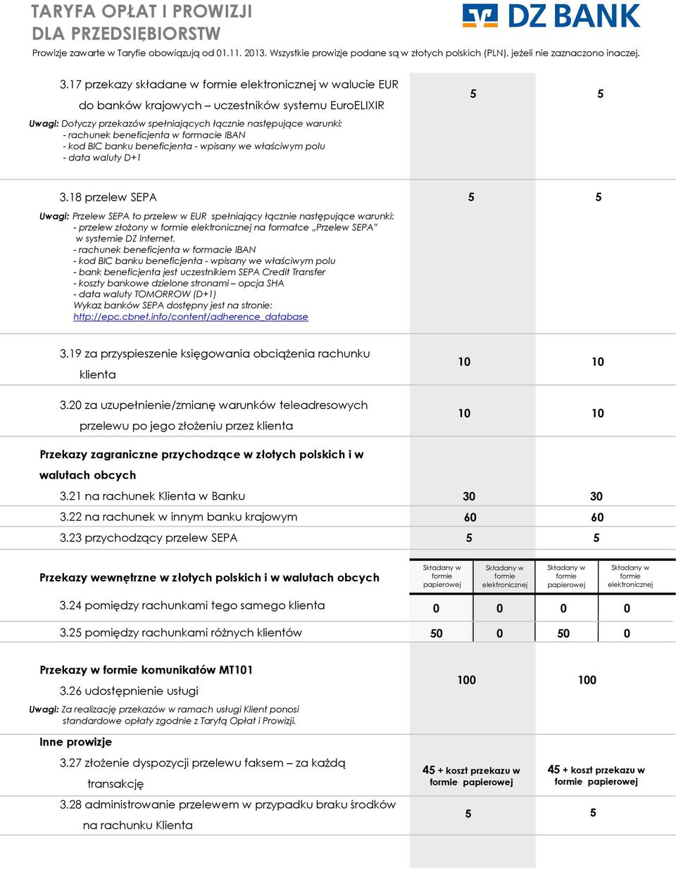 18 przelew SEPA Uwagi: Przelew SEPA to przelew w EUR spełniający łącznie następujące warunki: - przelew złoŝony w na formatce Przelew SEPA w systemie DZ Internet.