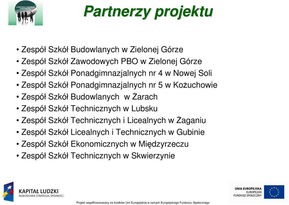 Budowlanych w Żarach Zespół Szkół Technicznych w Lubsku Zespół Szkół Technicznych i Licealnych w Żaganiu Zespół