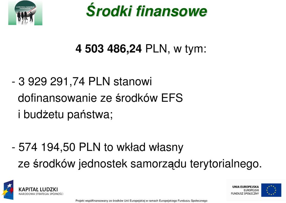 i budżetu państwa; - 574 194,50 PLN to wkład