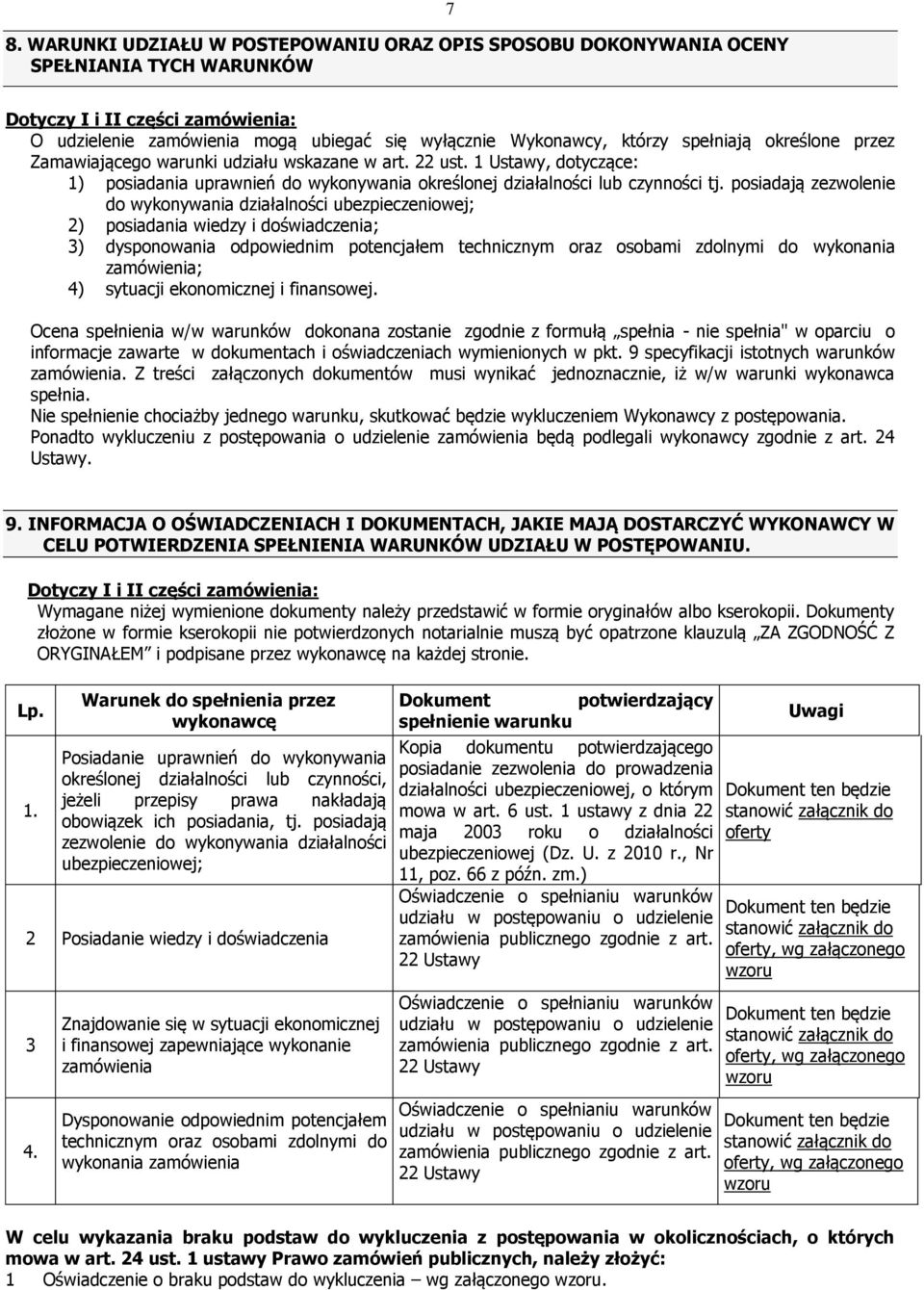 posiadają zezwolenie do wykonywania działalności ubezpieczeniowej; 2) posiadania wiedzy i doświadczenia; 3) dysponowania odpowiednim potencjałem technicznym oraz osobami zdolnymi do wykonania