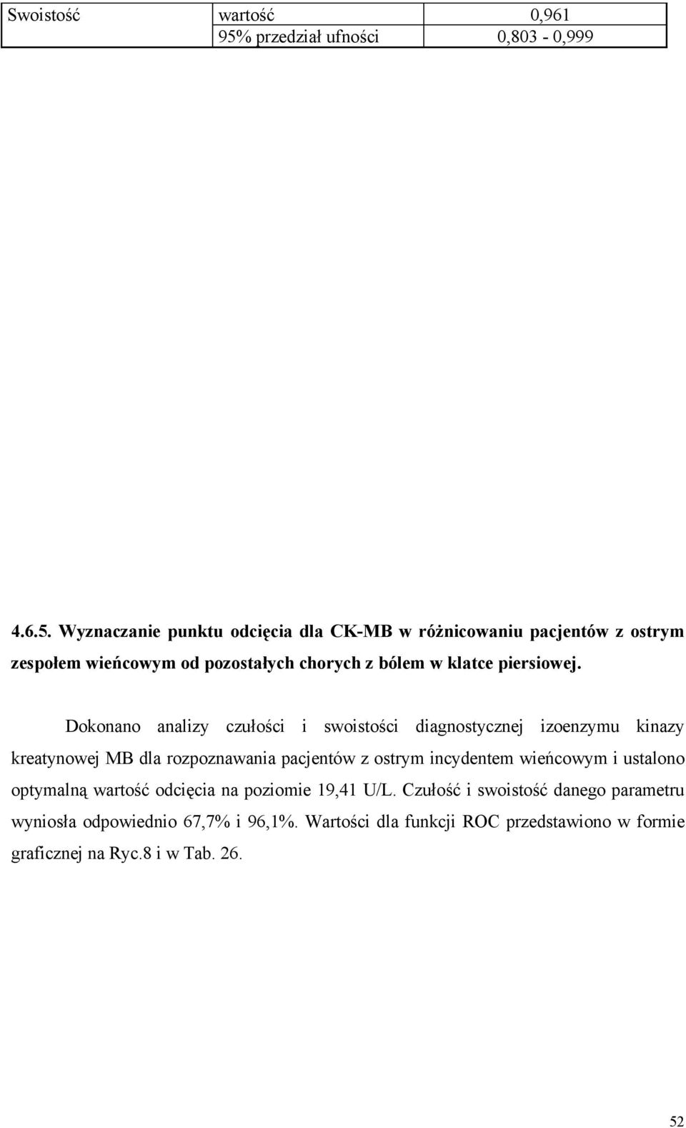 Wyznaczanie punktu odcięcia dla CK-MB w różnicowaniu pacjentów z ostrym zespołem wieńcowym od pozostałych chorych z bólem w klatce piersiowej.