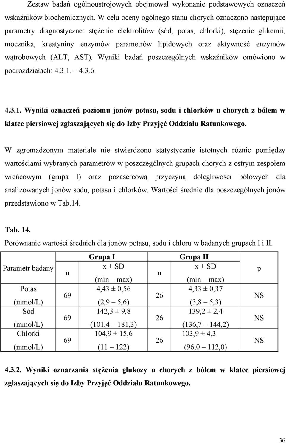 oraz aktywność enzymów wątrobowych (ALT, AST). Wyniki badań poszczególnych wskaźników omówiono w podrozdziałach: 4.3.1.