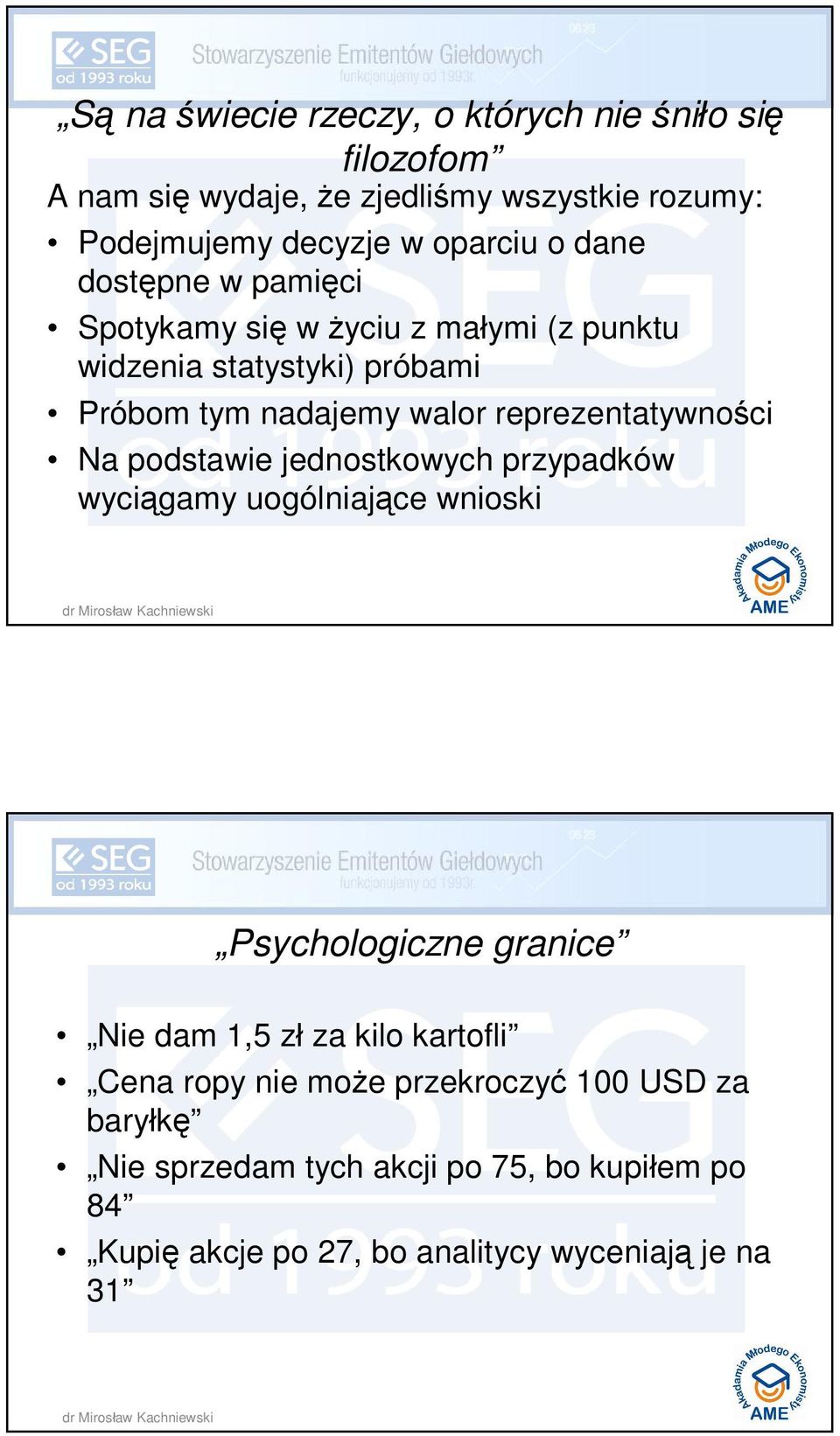 reprezentatywności Na podstawie jednostkowych przypadków wyciągamy uogólniające wnioski Psychologiczne granice Nie dam 1,5 zł za kilo