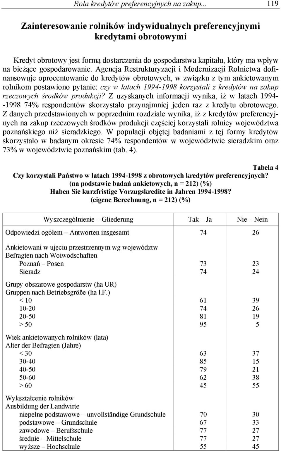 Agencja Restrukturyzacji i Modernizacji Rolnictwa dofinansowuje oprocentowanie do kredytów obrotowych, w związku z tym ankietowanym rolnikom postawiono pytanie: czy w latach 1994-1998 korzystali z