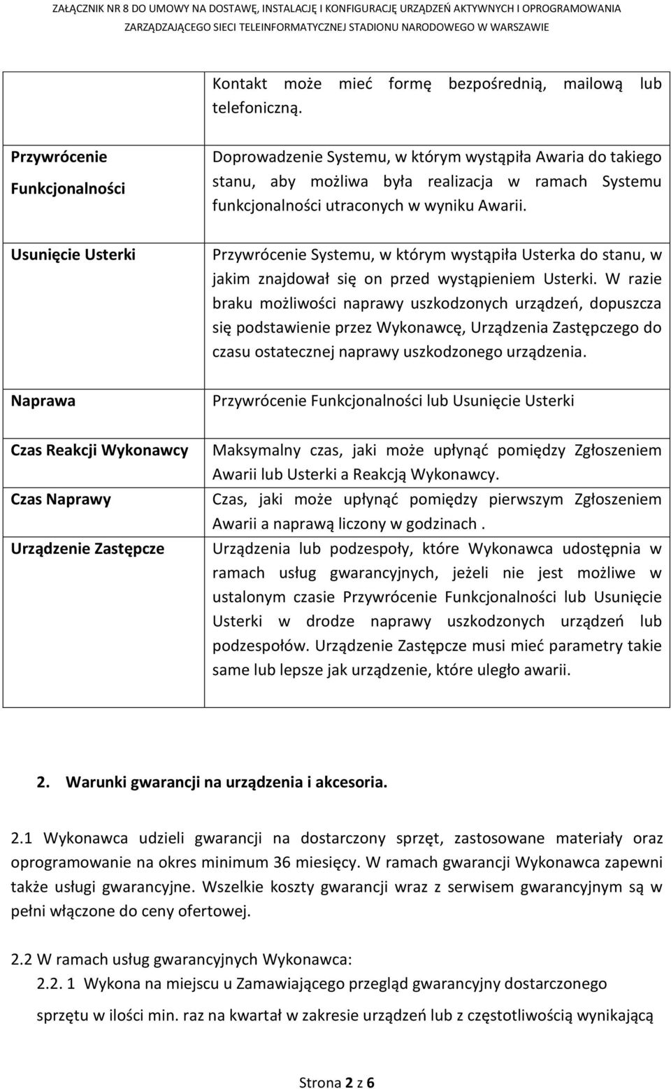 Usunięcie Usterki Przywrócenie Systemu, w którym wystąpiła Usterka do stanu, w jakim znajdował się on przed wystąpieniem Usterki.