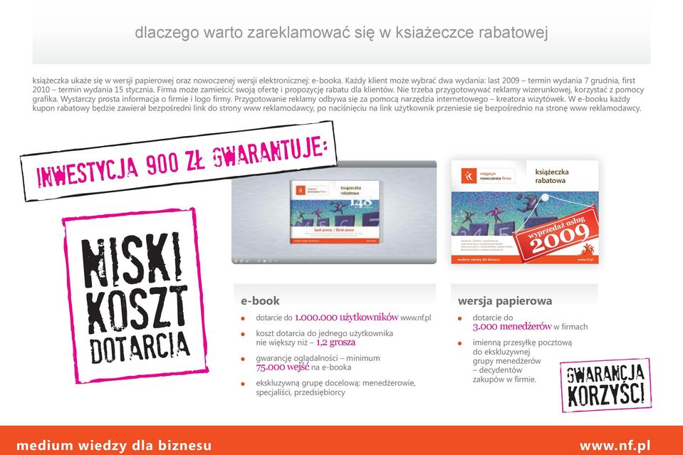 Nie trzeba przygotowywać reklamy wizerunkowej, korzystać z pomocy grafika. Wystarczy prosta informacja o firmie i logo firmy.