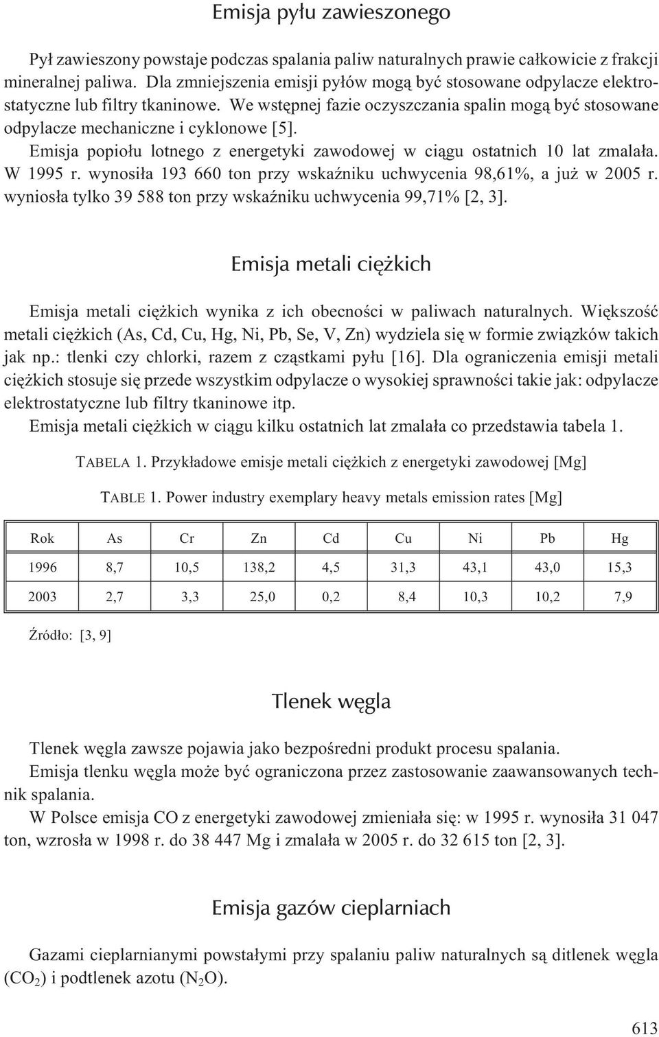 Emisja popio³u lotnego z energetyki zawodowej w ci¹gu ostatnich 10 lat zmala³a. W 1995 r. wynosi³a 193 660 ton przy wskaÿniku uchwycenia 98,61%, a ju w 2005 r.
