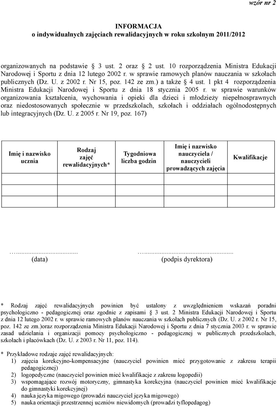 1 pkt 4 rozporządzenia Ministra Edukacji Narodowej i Sportu z dnia 18 stycznia 2005 r.