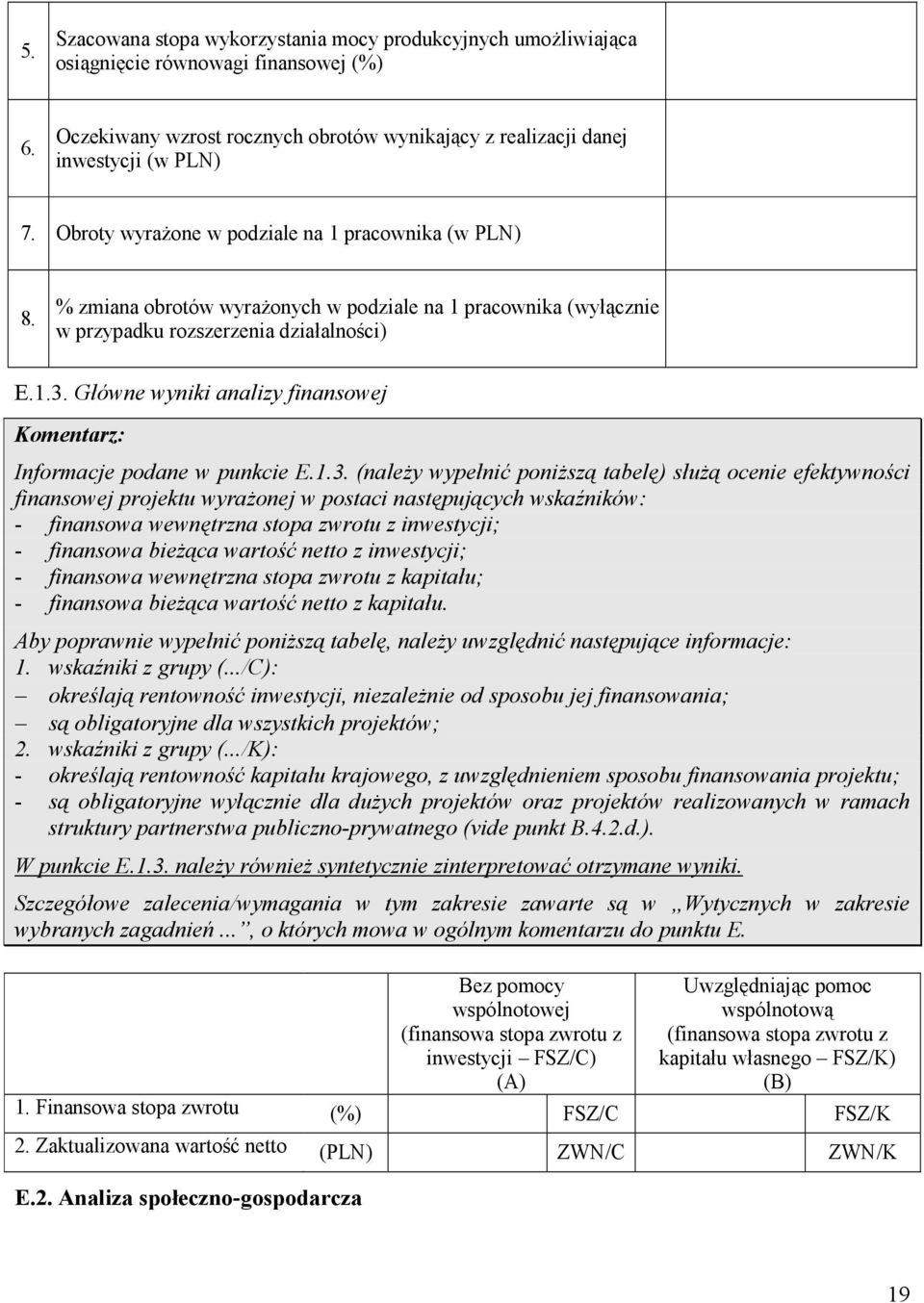 Główne wyniki analizy finansowej Informacje podane w punkcie E.1.3.