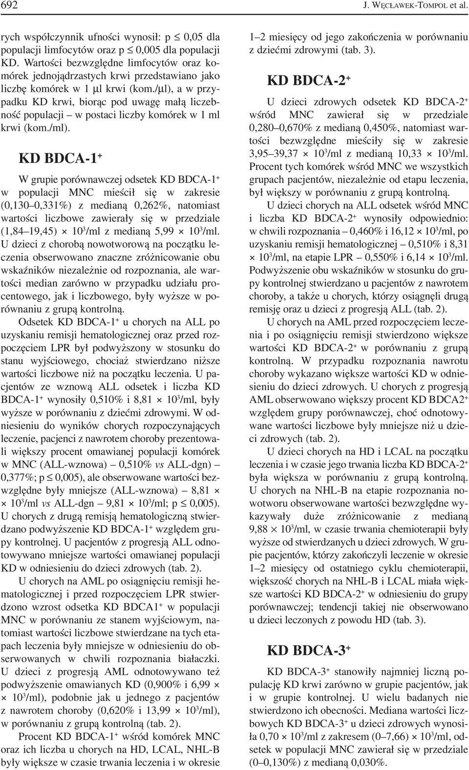 /µl), a w przy padku KD krwi, biorąc pod uwagę małą liczeb ność populacji w postaci liczby komórek w 1 ml krwi (kom./ml).