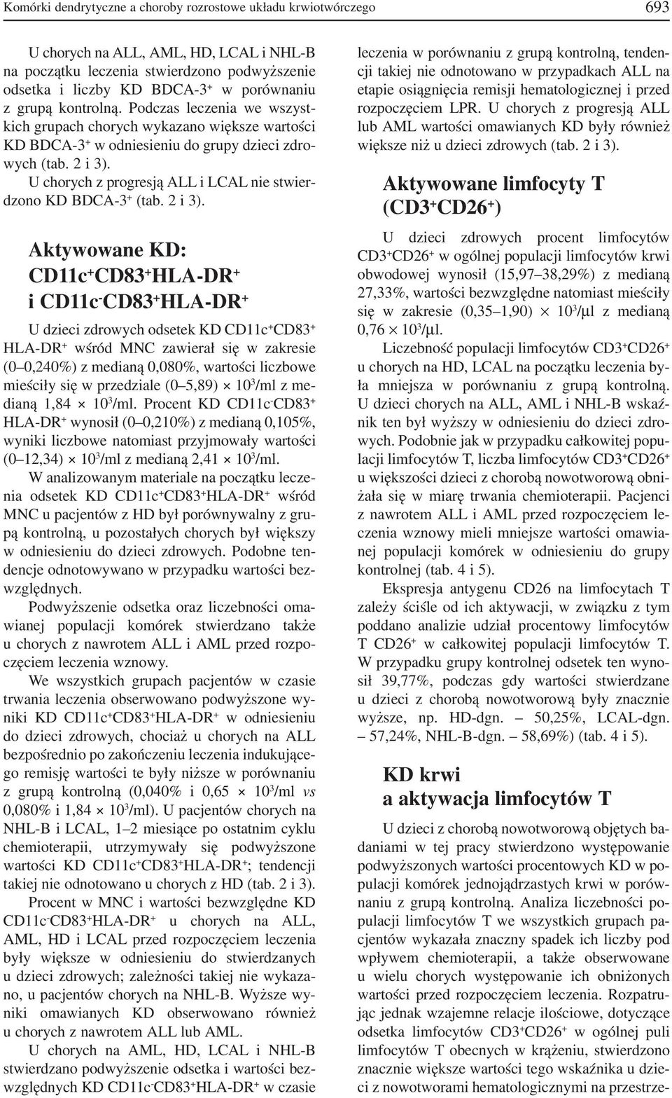 U chorych z progresją ALL i LCAL nie stwier dzono KD BDCA 3 + (tab. 2 i 3).