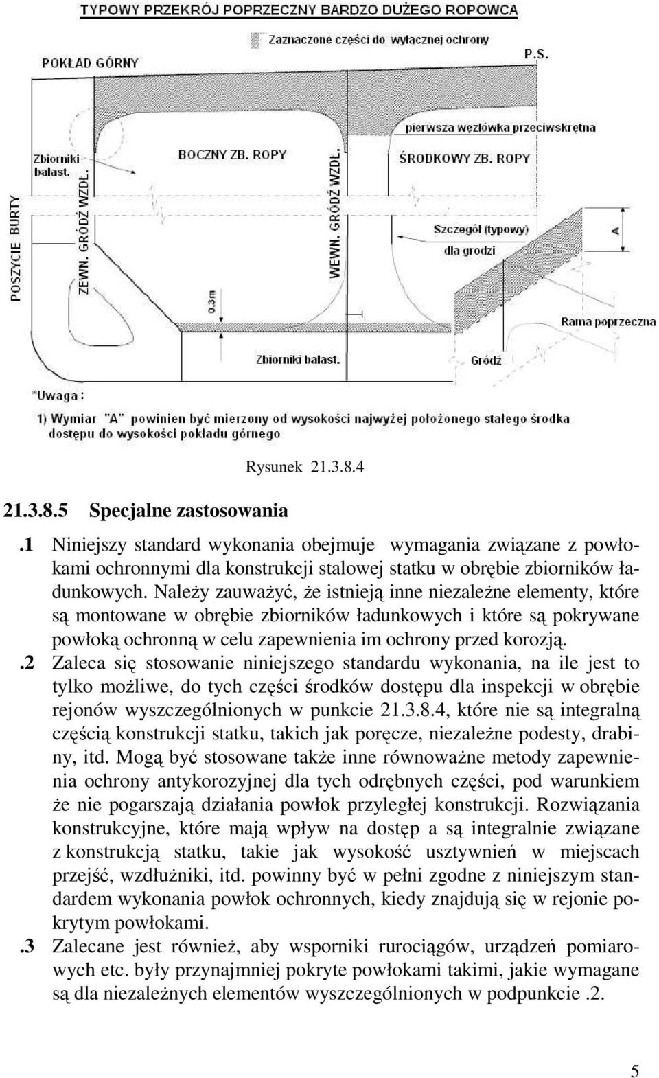 .2 Zaleca się stosowanie niniejszego standardu wykonania, na ile jest to tylko moŝliwe, do tych części środków dostępu dla inspekcji w obrębie rejonów wyszczególnionych w punkcie 21.3.8.