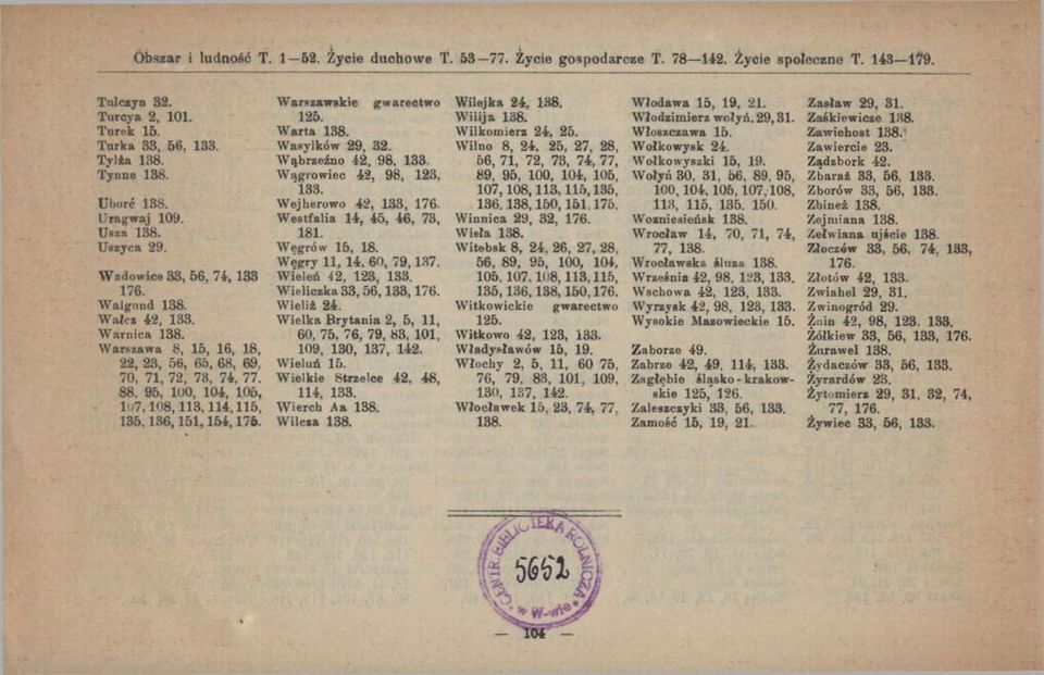 95, 100, 104, 105, l'»7,10 8,113.114,115, 13 5.13 6,15 1,15 4,176. Warszawakie gwarectwo Warta 138. Wasylków 29, 32. Wąbrzeźno 42, 98. 133.
