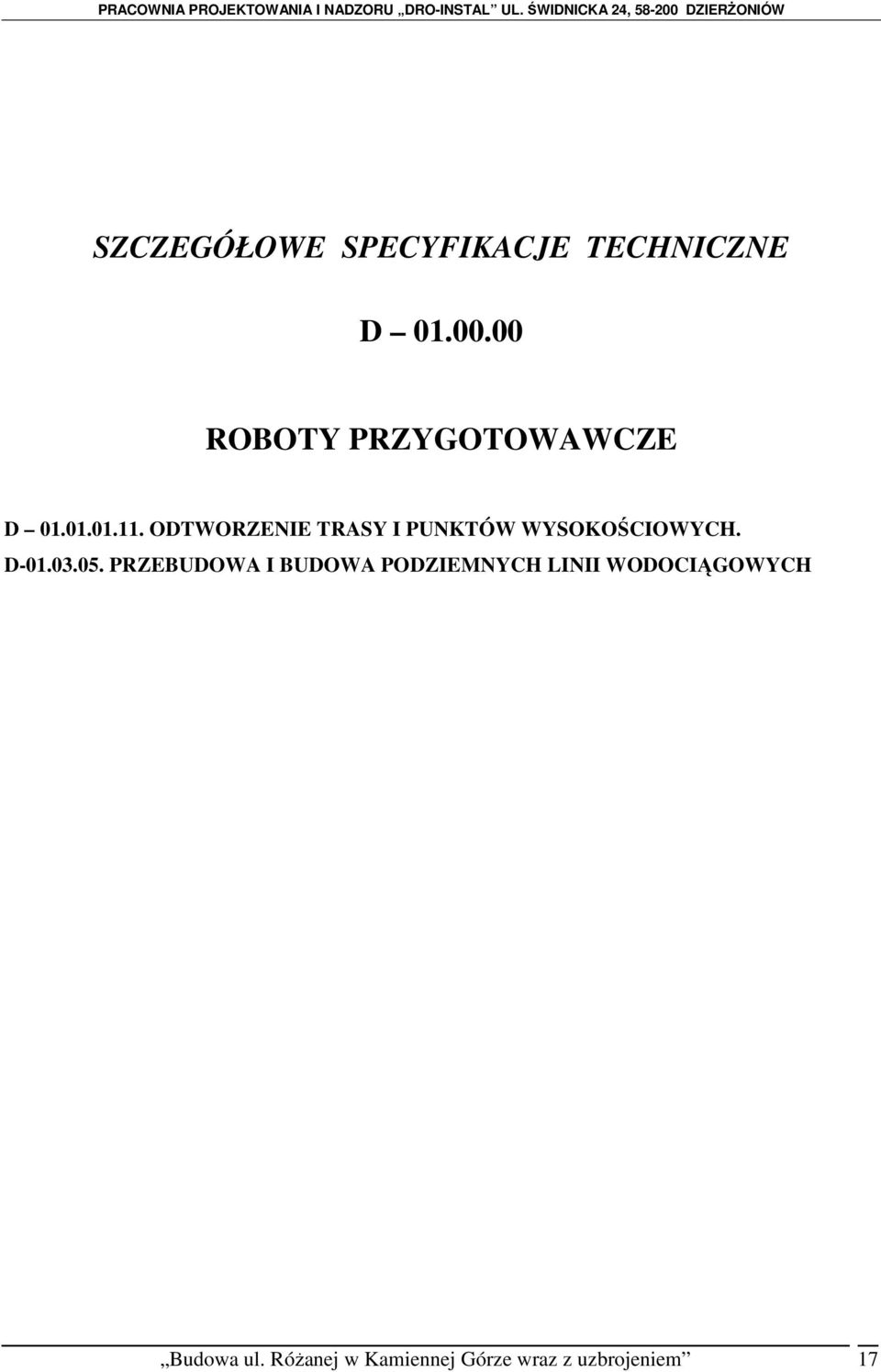 ODTWORZENIE TRASY I PUNKTÓW WYSOKOŚCIOWYCH. D-01.03.05.