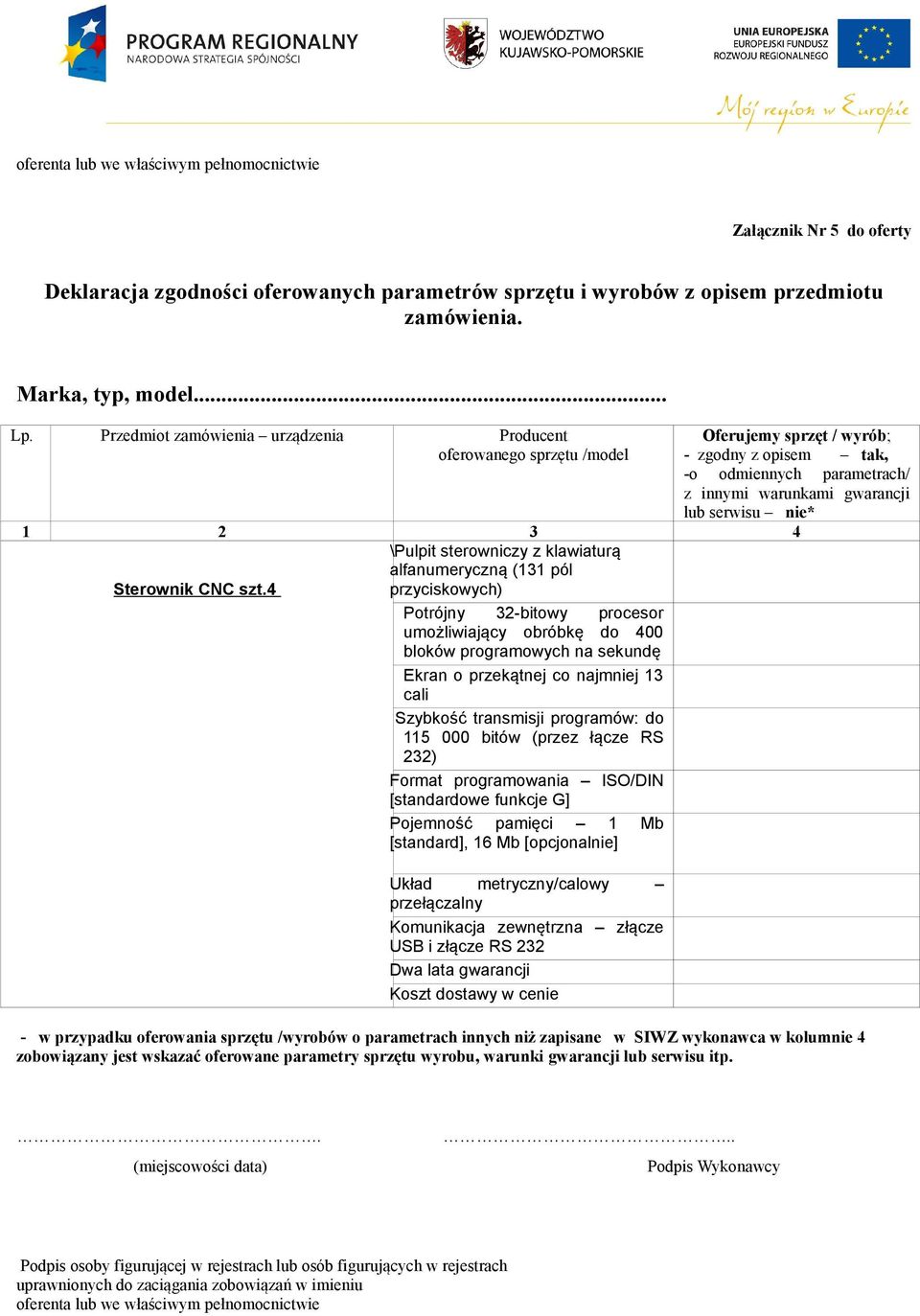 transmisji programów: do 115 000 bitów (przez łącze RS 232) Format programowania ISO/DIN [standardowe funkcje G] Pojemność pamięci 1 Mb [standard], 16