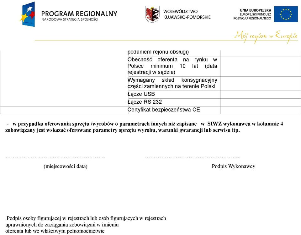 rejestracji w sądzie) Wymagany skład konsygnacyjny części zamiennych na terenie Polski