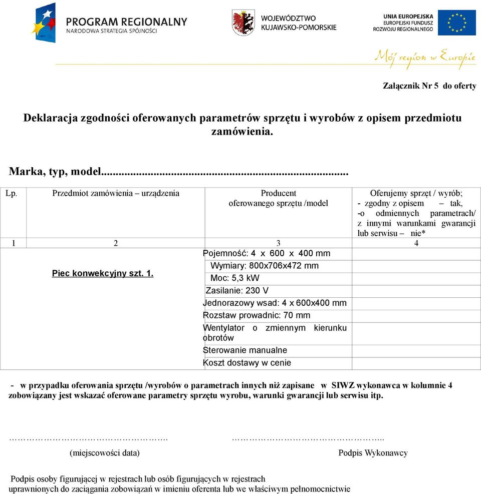 Zasilanie: 230 V Jednorazowy wsad: 4 x 600x400 mm Rozstaw