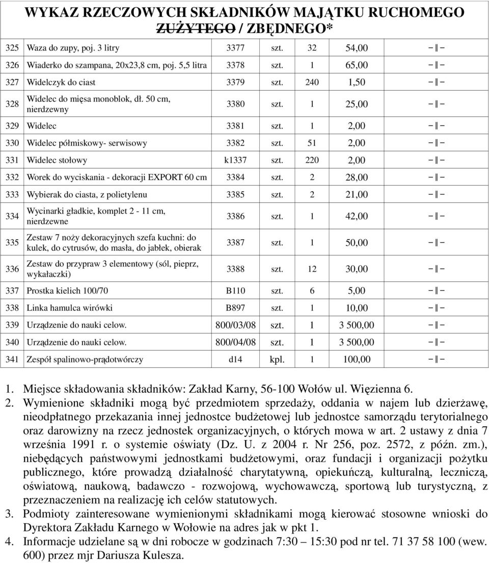 220 2,00 332 Worek do wyciskania - dekoracji EXPORT 60 cm 3384 szt. 2 28,00 333 Wybierak do ciasta, z polietylenu 3385 szt.